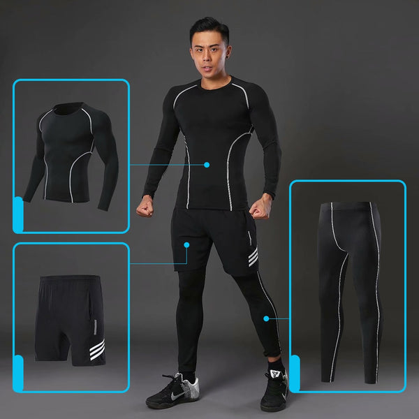 3PCS Sport Suit Men's Sport Running Suits Running Compression Homme Gym  Hoodie Training Running Tracksuits Men Gym Clothing